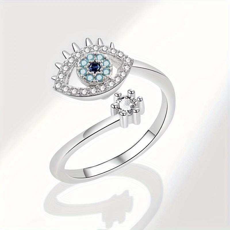 Evil Eye Enamel Drop Ring Moonstone